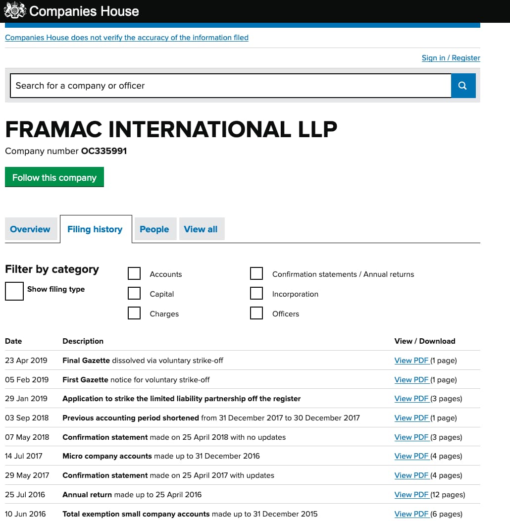 Empresa registrada en el Companies House